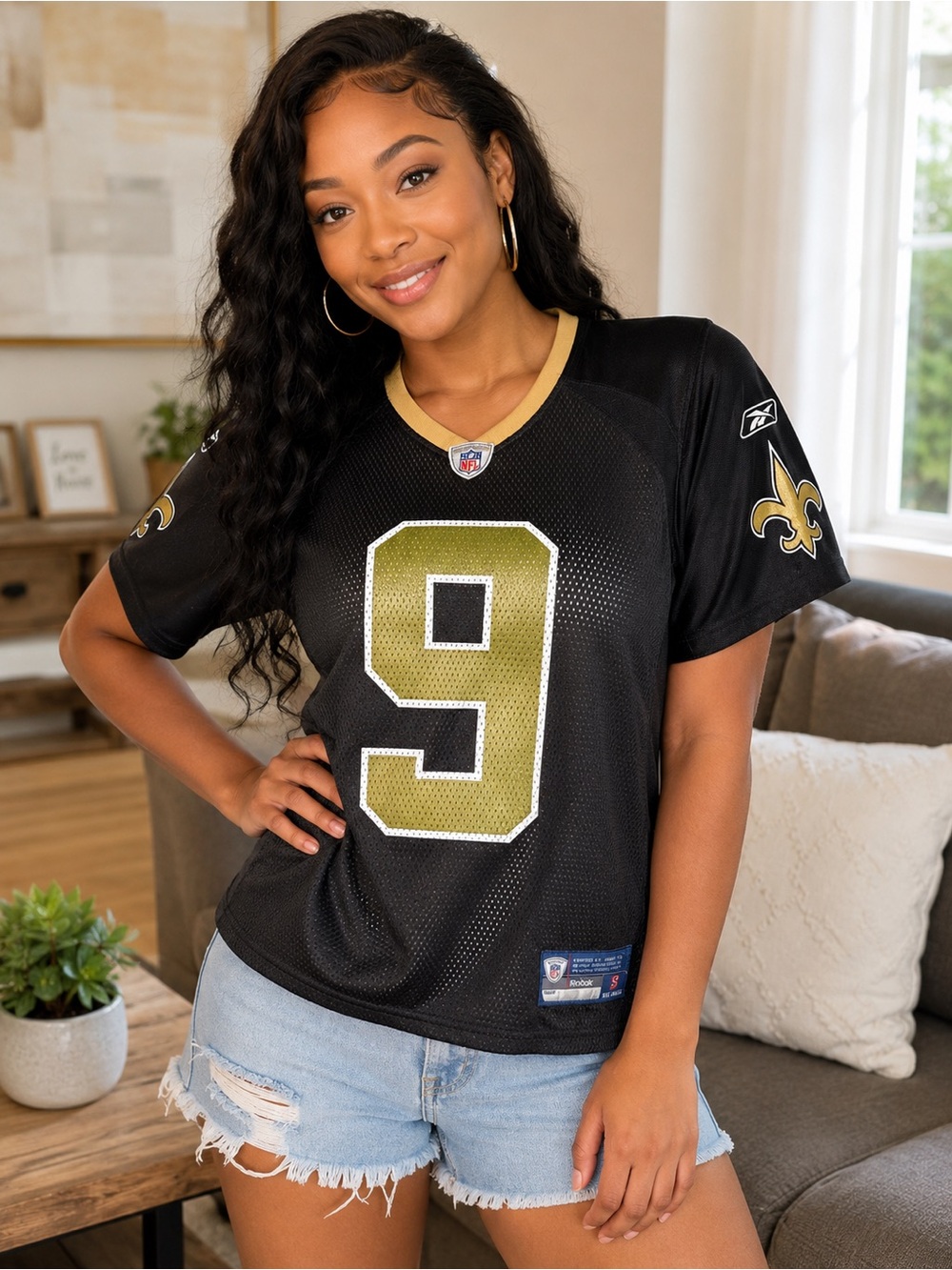 Reebok Drew Brees #9 New Orleans Saints Women’s NFL Jersey Black Medium